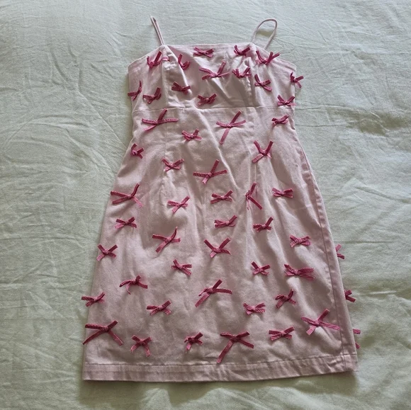 Maeve Anthropologie Pink Mini Dress with Bow Accents 2 - Picture 2 of 6